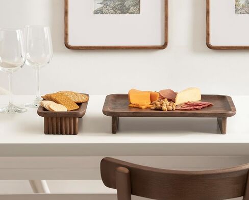 Kate and Laurel Risecroft Modern Two-Piece Ribbed Elevated Tray Set, 2 Piece Set, Walnut Brown, Mid-Century Food-Safe Serving Trays for Use as Charcuterie Board Set or Sponge Holders in Saudi Arabia