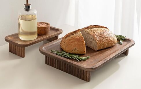 Kate and Laurel Risecroft Modern Two-Piece Ribbed Elevated Tray Set, 2 Piece Set, Walnut Brown, Mid-Century Food-Safe Serving Trays for Use as Charcuterie Board Set or Sponge Holders in Saudi Arabia