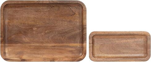 Kate and Laurel Risecroft Modern Two-Piece Ribbed Elevated Tray Set, 2 Piece Set, Walnut Brown, Mid-Century Food-Safe Serving Trays for Use as Charcuterie Board Set or Sponge Holders in Saudi Arabia