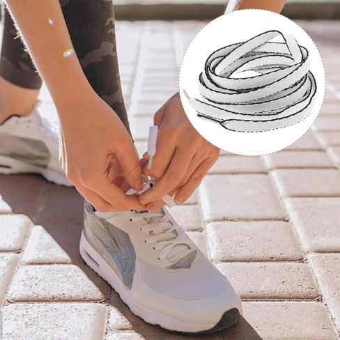 4 Pairs Flat Shoe laces for Sneakers Shoelaces for Athletic Running Sneakers Shoes Boot Strings Multiple Lengths Black and White Edge Striped Premium Poly Cotton in Saudi Arabia