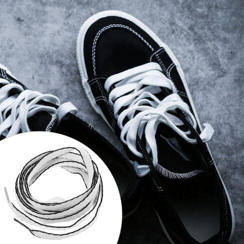 4 Pairs Flat Shoe laces for Sneakers Shoelaces for Athletic Running Sneakers Shoes Boot Strings Multiple Lengths Black and White Edge Striped Premium Poly Cotton in Saudi Arabia