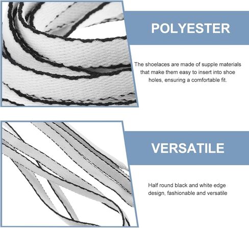 4 Pairs Flat Shoe laces for Sneakers Shoelaces for Athletic Running Sneakers Shoes Boot Strings Multiple Lengths Black and White Edge Striped Premium Poly Cotton in Saudi Arabia