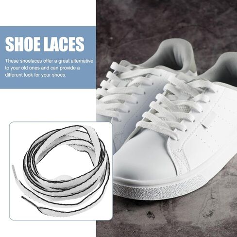 4 Pairs Flat Shoe laces for Sneakers Shoelaces for Athletic Running Sneakers Shoes Boot Strings Multiple Lengths Black and White Edge Striped Premium Poly Cotton in Saudi Arabia
