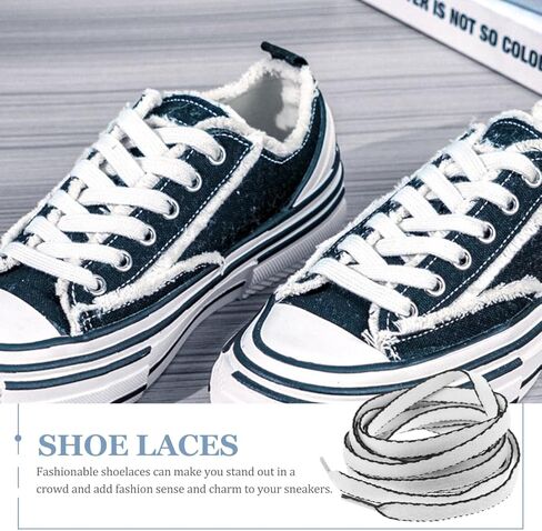 4 Pairs Flat Shoe laces for Sneakers Shoelaces for Athletic Running Sneakers Shoes Boot Strings Multiple Lengths Black and White Edge Striped Premium Poly Cotton in Saudi Arabia