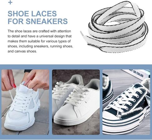 4 Pairs Flat Shoe laces for Sneakers Shoelaces for Athletic Running Sneakers Shoes Boot Strings Multiple Lengths Black and White Edge Striped Premium Poly Cotton in Saudi Arabia