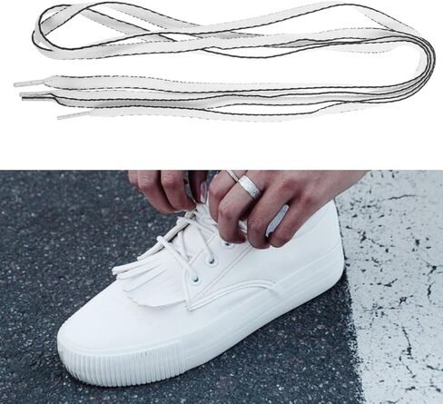 4 Pairs Flat Shoe laces for Sneakers Shoelaces for Athletic Running Sneakers Shoes Boot Strings Multiple Lengths Black and White Edge Striped Premium Poly Cotton in Saudi Arabia