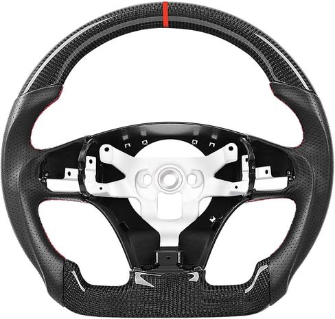 Real Carbon Fiber Steering Wheel for Chevy Corvette C6 2012 2013 Z06 ZR1 Grand Sport, Automatic Transmission with Paddle Shifter Holes, Flat Bottom Red Stripe Perforated Leather in Saudi Arabia