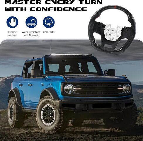 Real Carbon Fiber Steering Wheel For Ford Bronco D-shaped With stitching Nappa Perforated Leather Flat-bottom Steering Wheel For Ford Bronco 2021-2023 in Kuwait