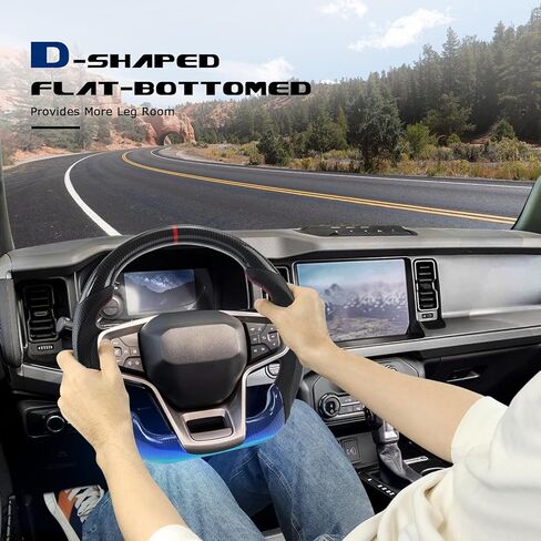 Real Carbon Fiber Steering Wheel For Ford Bronco D-shaped With stitching Nappa Perforated Leather Flat-bottom Steering Wheel For Ford Bronco 2021-2023 in Kuwait