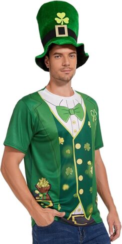 زي عيد القديس باتريك للرجال، تي شيرت Leprechaun Tuxedo باللون الأخضر وقبعة شامروك للرجال من إكسسوارات الحفلات الأيرلندية in Kuwait