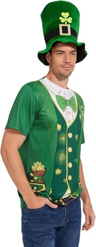 زي عيد القديس باتريك للرجال، تي شيرت Leprechaun Tuxedo باللون الأخضر وقبعة شامروك للرجال من إكسسوارات الحفلات الأيرلندية in Kuwait