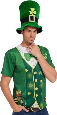 زي عيد القديس باتريك للرجال، تي شيرت Leprechaun Tuxedo باللون الأخضر وقبعة شامروك للرجال من إكسسوارات الحفلات الأيرلندية in Kuwait