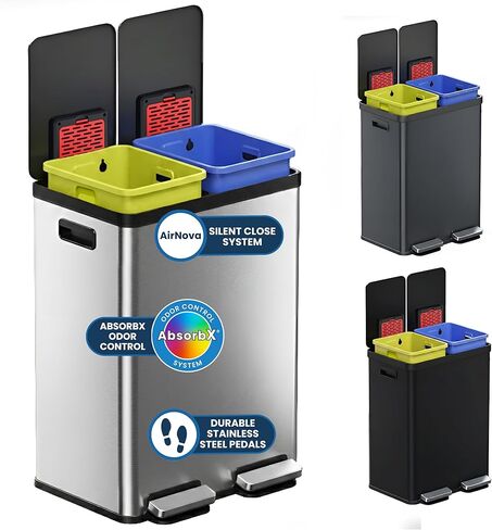 iTouchless 13 Gallon Stainless Steel Kitchen Trash Can with Odor Filter, Powered by Batteries (Not Included) or Optional AC Adapter (Sold Separately), Original Stainless Steel in Kuwait