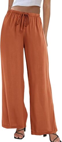 Wide Leg Pants for Women Flowy Palazzo Drawstring Casual Pants Summer Beach Trousers Vacation Outfits with Pockets in Saudi Arabia