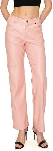 ELDI Women's Straight Leg Faux Leather Pants with Pockets in Saudi Arabia