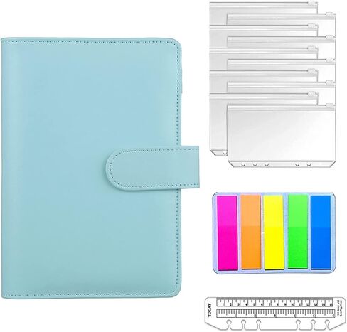 نظام منظم لأظرف دفتر ملاحظات من جلد البولي يوريثان A6 مع 10 جيوب بسحاب، 100 ملصق، مسطرة واحدة (وردي ليزر) in Saudi Arabia