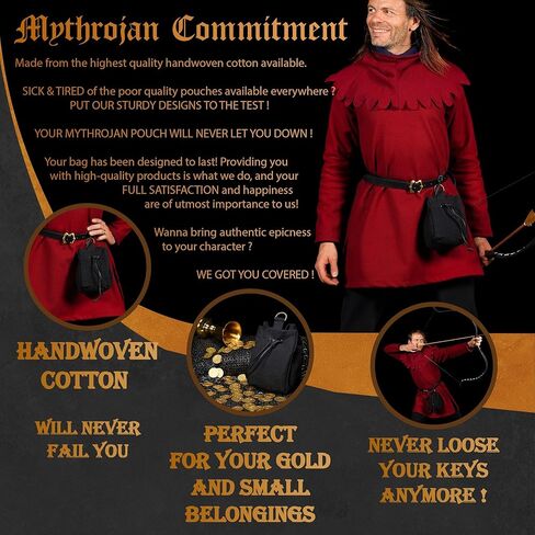 Mythrojan القرون الوسطى الرباط حزام الحقيبة Medieval الجلد المدبوغ حقيبة عصر النهضة الخصر المحفظة LARP تأثيري حلي الاكسسوارات والمجوهرات عملة الحقيبة 6.5 "× 4"، أسود in Saudi Arabia