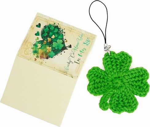 St Patrick's Day Gifts for Women, Four Leaf Clover Gift Box Set, Handmade Crochet Shamrock Keychain & Lucky Greeting Card, Lucky Charm Keepsake, Meaningful Small Gift for Friends, Family, Coworker in Saudi Arabia