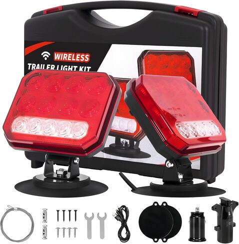 Car LED Wireless Trailer Lights Magnetic, 5000mAh IP67 Waterproof Tail Lights Kit Rechargeable Brake Light Cordless Towing Light Magnet Taillights Portable Square Turn Signal for Boat RV Trucks in Saudi Arabia