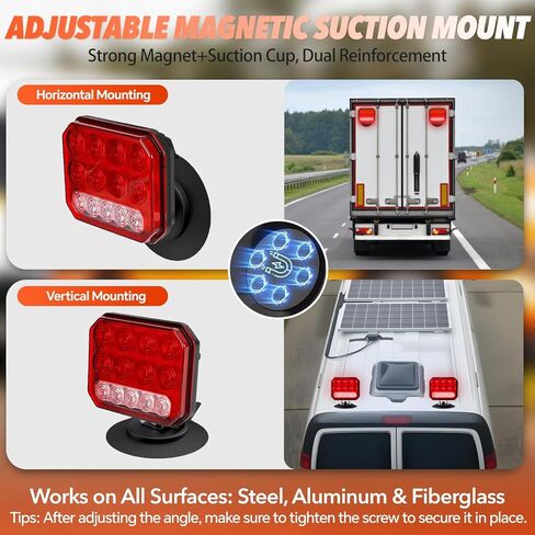 Car LED Wireless Trailer Lights Magnetic, 5000mAh IP67 Waterproof Tail Lights Kit Rechargeable Brake Light Cordless Towing Light Magnet Taillights Portable Square Turn Signal for Boat RV Trucks in Saudi Arabia