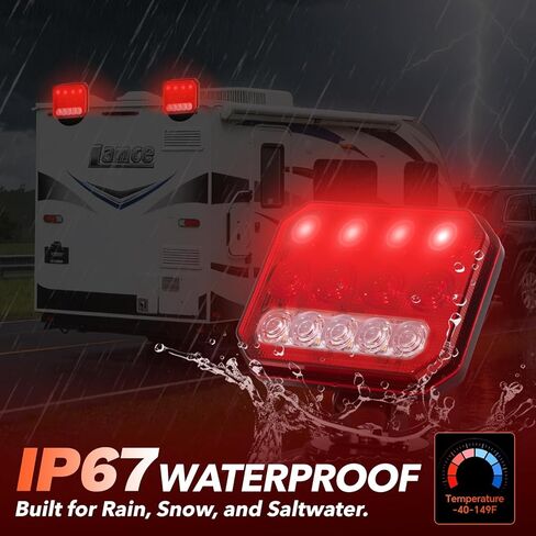 Car LED Wireless Trailer Lights Magnetic, 5000mAh IP67 Waterproof Tail Lights Kit Rechargeable Brake Light Cordless Towing Light Magnet Taillights Portable Square Turn Signal for Boat RV Trucks in Saudi Arabia