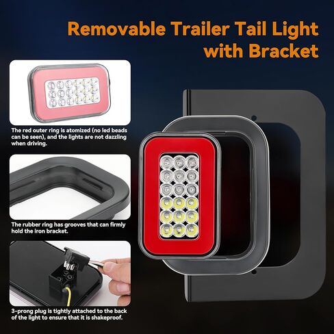 مصابيح خلفية للمقطورة 12 فولت مع دعامة سوداء، قطعتان 42 LED 3 في 1 طقم إضاءة مقطورة للفرامل مع حلقات تثبيت ومقابس لشاحنة RV جرار جيب in Kuwait