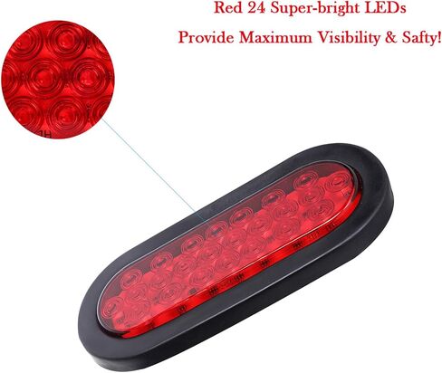 NPAUTO 6" Oval Trailer Tail Lights 24 Red LED Stop Turn Brake Lights Waterproof Flush Mount Tail Lights for RV Truck (4) in Saudi Arabia