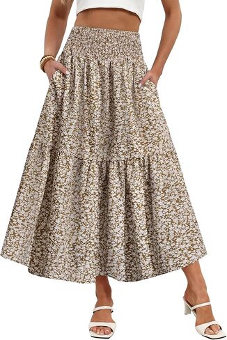 IWD Summer Long Skirts for Women Casual Smocked Elastic Waist Floral Maxi Skirt Flowy Swing A-Line Boho Skirt in Saudi Arabia