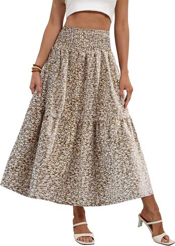 IWD Summer Long Skirts for Women Casual Smocked Elastic Waist Floral Maxi Skirt Flowy Swing A-Line Boho Skirt in Saudi Arabia