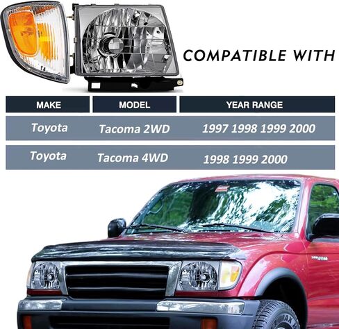 4Pcs Chrome Headlights + Parking Lights Corner Lamps Assembly Fits 1997 1998 1999 2000 Toyota Tacoma Halogen Head Lights, Clear Lens Lights Replace# TO2503120, TO2502120, TO2521154, TO2520154 in Saudi Arabia