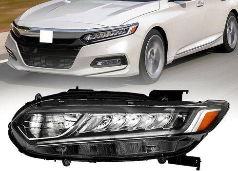 يناسب 2018 2019 2020 Honda Accord المصابيح الأمامية Sport LX EX EX-L، شعاع هالوجين عالي مع LED DRL للمصابيح الأمامية استبدال الجانب الأيسر للسائق HO2502187 33150-TVA-A01 in Kuwait