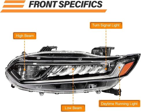 يناسب 2018 2019 2020 Honda Accord المصابيح الأمامية Sport LX EX EX-L، شعاع هالوجين عالي مع LED DRL للمصابيح الأمامية استبدال الجانب الأيسر للسائق HO2502187 33150-TVA-A01 in Kuwait
