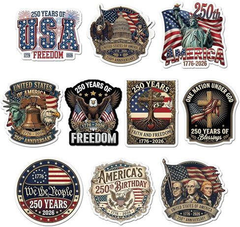 10 قطع من ملصقات أمريكا للحرية لمدة 250 عامًا، الذكرى السنوية الـ 250 للولايات المتحدة الأمريكية 1776 2026، نحن الشعب الوطني المقاوم للماء من الفينيل، ملصقات إيجل ليبرتي الرابع من يوليو هدايا التراث الأمريكي in Kuwait