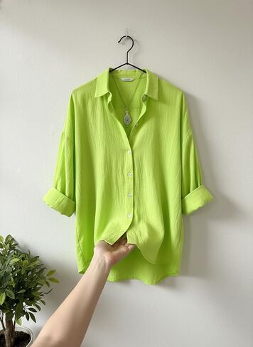 OSCORP Women's Linen Blend Button Down Shirt Oversized Long Sleeve Casual Blouse Textured Roll-up Sleeve Collared Tunic Top in Saudi Arabia