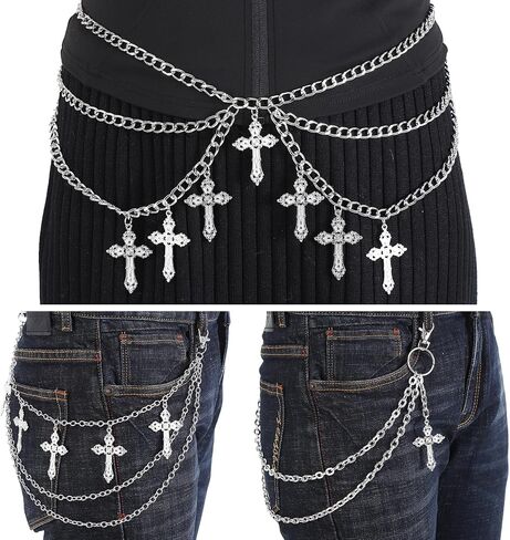 JATEBI 3 Pieces Punk Layered Pants Chain Wallet Chain Silver Heart Cross Jeans Chains Hip Hop Pocket Chains Goth Jewelry for Women Men in Saudi Arabia