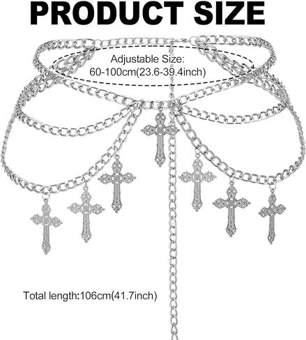 JATEBI 3 Pieces Punk Layered Pants Chain Wallet Chain Silver Heart Cross Jeans Chains Hip Hop Pocket Chains Goth Jewelry for Women Men in Saudi Arabia