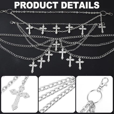 JATEBI 3 Pieces Punk Layered Pants Chain Wallet Chain Silver Heart Cross Jeans Chains Hip Hop Pocket Chains Goth Jewelry for Women Men in Saudi Arabia