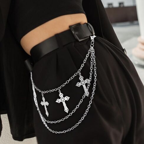 JATEBI 3 Pieces Punk Layered Pants Chain Wallet Chain Silver Heart Cross Jeans Chains Hip Hop Pocket Chains Goth Jewelry for Women Men in Saudi Arabia