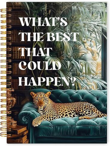 Trendy Leopard Inspirational Notebook Journal 5.5x8.3, What's the Best That Could Happen Motivational Notebooks for Note Taking, Maximalist Tropical Botanical Cheetah Spiral Journal in Kuwait