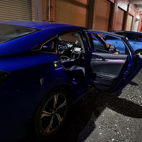 مجموعة الإضاءة المحيطة المخصصة للجيل العاشر من Honda Civic - مصابيح السيارة الداخلية LED بـ 256 لونًا مع حواف من ألياف الكربون، والتحكم في التطبيق، وتركيب التوصيل والتشغيل للأبواب/لوحة القيادة/موضع القدم (2016-2021) in Saudi Arabia