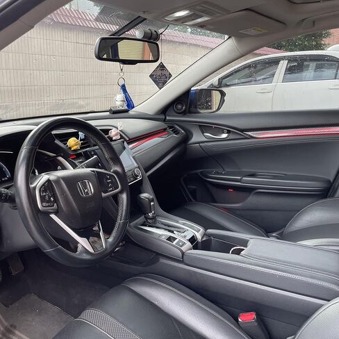 مجموعة الإضاءة المحيطة المخصصة للجيل العاشر من Honda Civic - مصابيح السيارة الداخلية LED بـ 256 لونًا مع حواف من ألياف الكربون، والتحكم في التطبيق، وتركيب التوصيل والتشغيل للأبواب/لوحة القيادة/موضع القدم (2016-2021) in Saudi Arabia