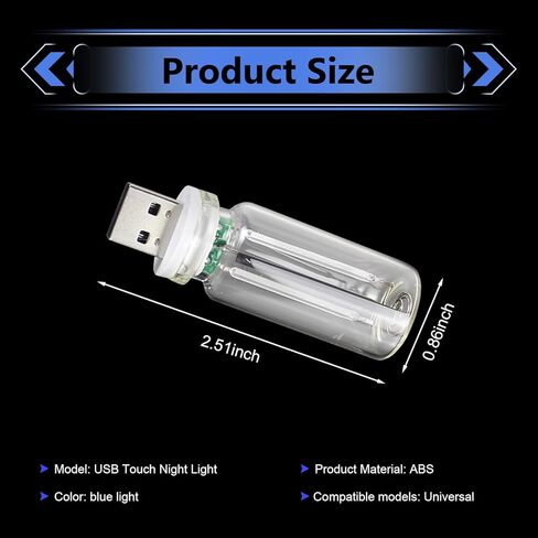 قطعتان من مصابيح السيارة USB، لمبة مصباح LED قابلة للتعديل للتحكم باللمس، مصباح زجاجة ضوء ليلي صغير محمول للديكور الداخلي، عالمي لمعظم السيارات (أزرق) in Kuwait