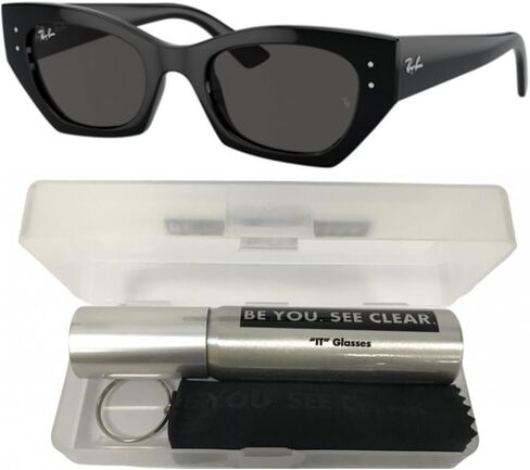 مجموعة النظارات الشمسية Ray-Ban RB4430 Zena 667787 مع مجموعة تنظيف النظارات، أسود/رمادي داكن من مادة البولي أميد القياسية in Saudi Arabia
