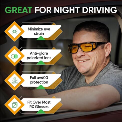 Official Night Driving Glasses with Glarecut Technology. Polarized Yellow Lenses Anti Glare Night Driving Glasses for Driving At Night, Black in Saudi Arabia