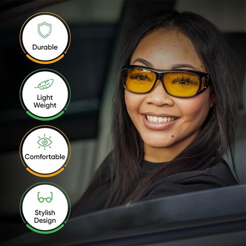 Official Night Driving Glasses with Glarecut Technology. Polarized Yellow Lenses Anti Glare Night Driving Glasses for Driving At Night, Black in Saudi Arabia