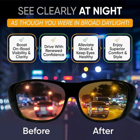 Official Night Driving Glasses with Glarecut Technology. Polarized Yellow Lenses Anti Glare Night Driving Glasses for Driving At Night, Black in Saudi Arabia