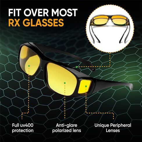 Official Night Driving Glasses with Glarecut Technology. Polarized Yellow Lenses Anti Glare Night Driving Glasses for Driving At Night, Black in Saudi Arabia