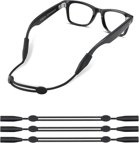 حزام النظارات لنظارات Ray-Ban Meta والنظارات ذات الإطار العريض - حبال أشرطة النظارات الشمسية القابلة للتعديل للرجال والنساء والأطفال - حاملات نظارات العين حول الرقبة، حامل حبل النظارات (3 قطع 14 بوصة أسود) in Saudi Arabia