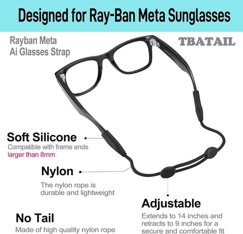 حزام النظارات لنظارات Ray-Ban Meta والنظارات ذات الإطار العريض - حبال أشرطة النظارات الشمسية القابلة للتعديل للرجال والنساء والأطفال - حاملات نظارات العين حول الرقبة، حامل حبل النظارات (3 قطع 14 بوصة أسود) in Kuwait