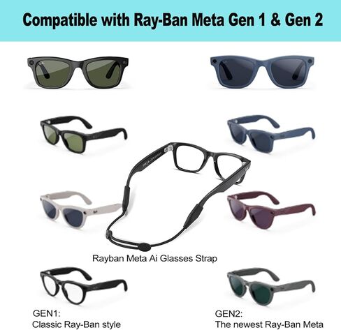 حزام النظارات لنظارات Ray-Ban Meta والنظارات ذات الإطار العريض - حبال أشرطة النظارات الشمسية القابلة للتعديل للرجال والنساء والأطفال - حاملات نظارات العين حول الرقبة، حامل حبل النظارات (3 قطع 14 بوصة أسود) in Kuwait